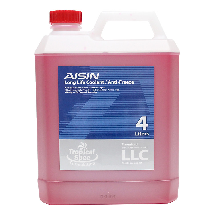 Nước Làm Mát Động Cơ Màu Đỏ AISIN Long Life Coolant 20% 4 Lít LCPM20A4LR - Nhập Khẩu Chính Hãng