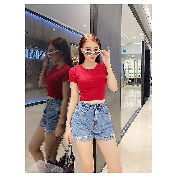 Áo thun nữ croptop cổ tròn nhiều màu siêu xinh THỎ TÂY
