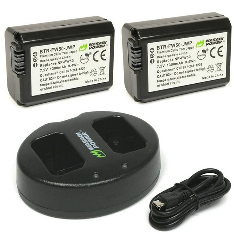 Bộ 2 pin Li-ion + sạc Wasabi Sony FW-50 - Hàng Chính Hãng