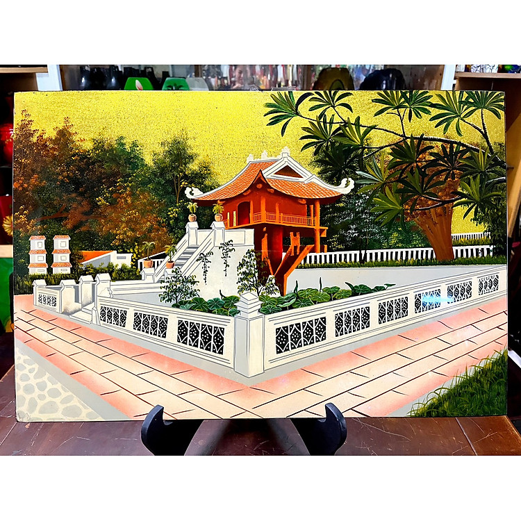 Tranh sơn mài - CHÙA MỘT CỘT - Di tích lịch sủ Việt Nam