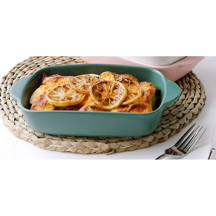 Khay nướng bánh bằng sứ hình chữ nhật màu xanh 23,5 cm (1 chiếc)