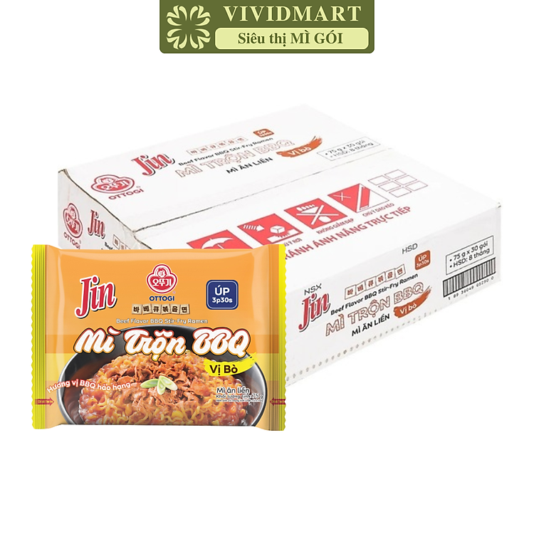 OTTOGI - Mì úp Jin hương vị trộn BBQ bò, Mì trộn BBQ bò Jin, Mì trộn BBQ Ottogi Jin hương vị bò (75g/gói)