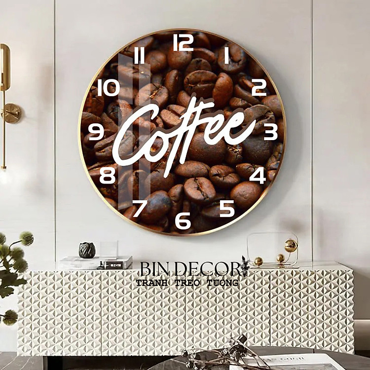 (HCM) Tranh đồng hồ tròn tráng gương trang trí quán cà phê 2 kèm đinh treo