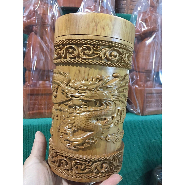 Hộp đựng chè ,trà ,thân hộp khắc rồng bằng gỗ bách xanh thơm phức kt cao 20×11cm