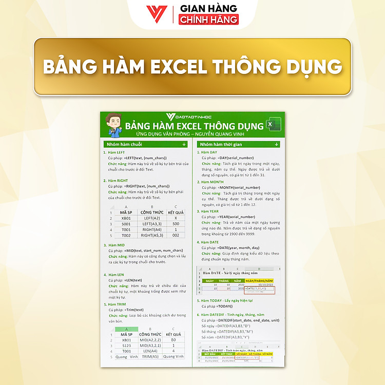 Bảng Tóm Tắt Hàm Excel Thông Dụng – Ứng Dụng Văn Phòng