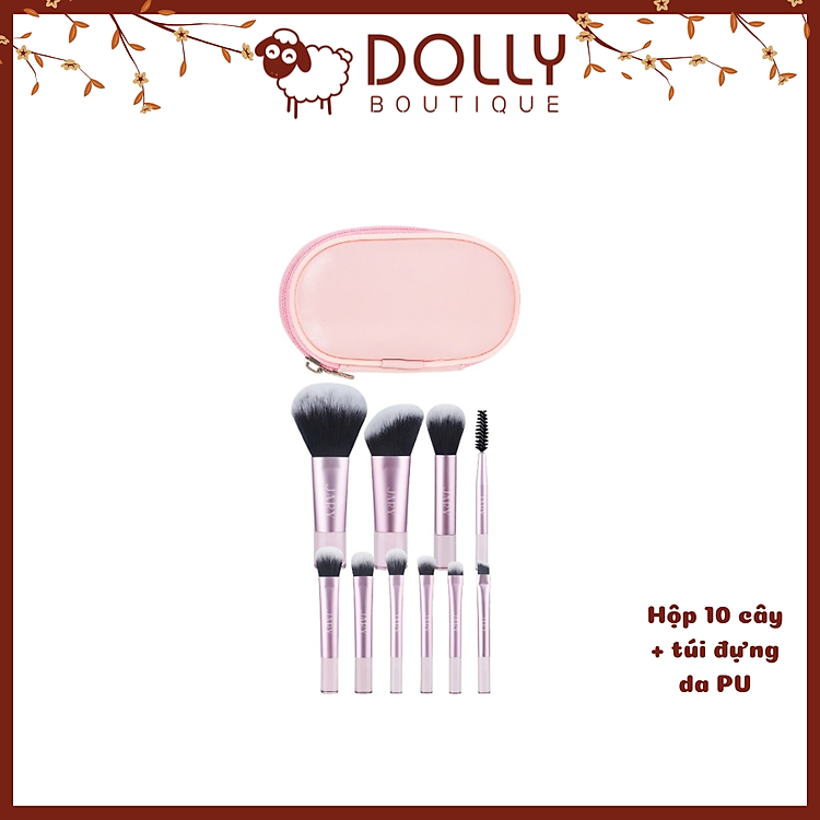 Set 10 Cọ Trang Điểm Jary Makeup Brush - Túi Đựng Da Pu ( Màu Hồng)