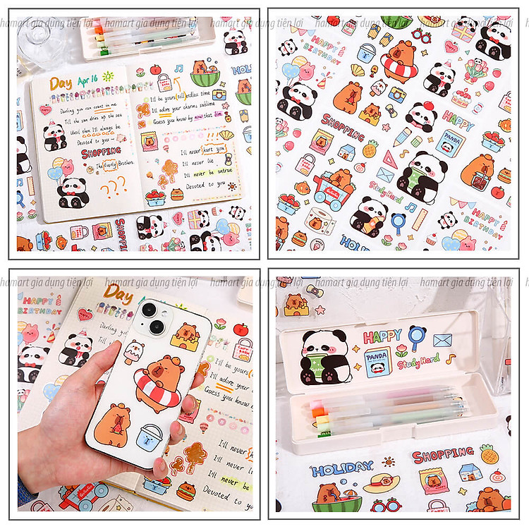 Nhãn Dán Sticker Thỏ Gấu Chuột PET Trong Suốt (6 tờ) - Ảnh 5