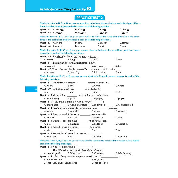 Bộ Đề Luyện Thi Môn Tiếng Anh Vào Lớp 10 - Có Đáp Án - Ảnh 3