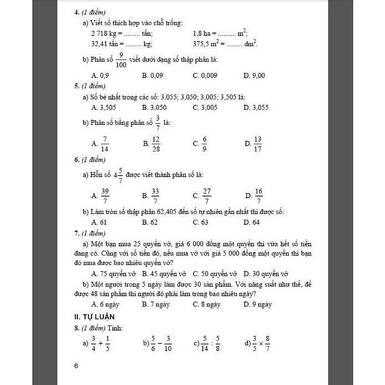 Bộ Đề Kiểm Tra Môn Toán Lớp 5 - Tập 1 - Ảnh 4
