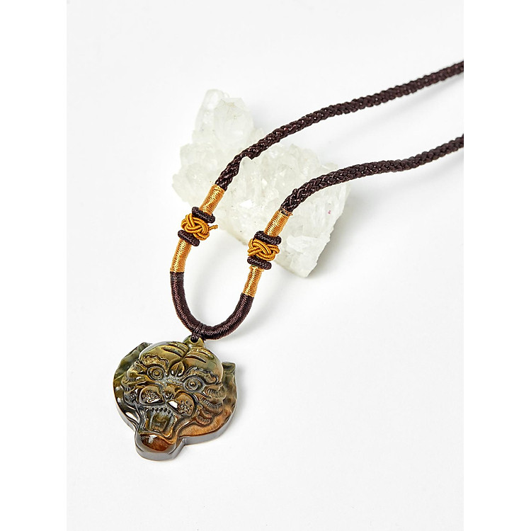 Mặt dây chuyền đầu hổ đá thạch anh mắt hổ xanh đen 32x30mm mệnh thủy, mộc - Ngọc Quý Gemstones