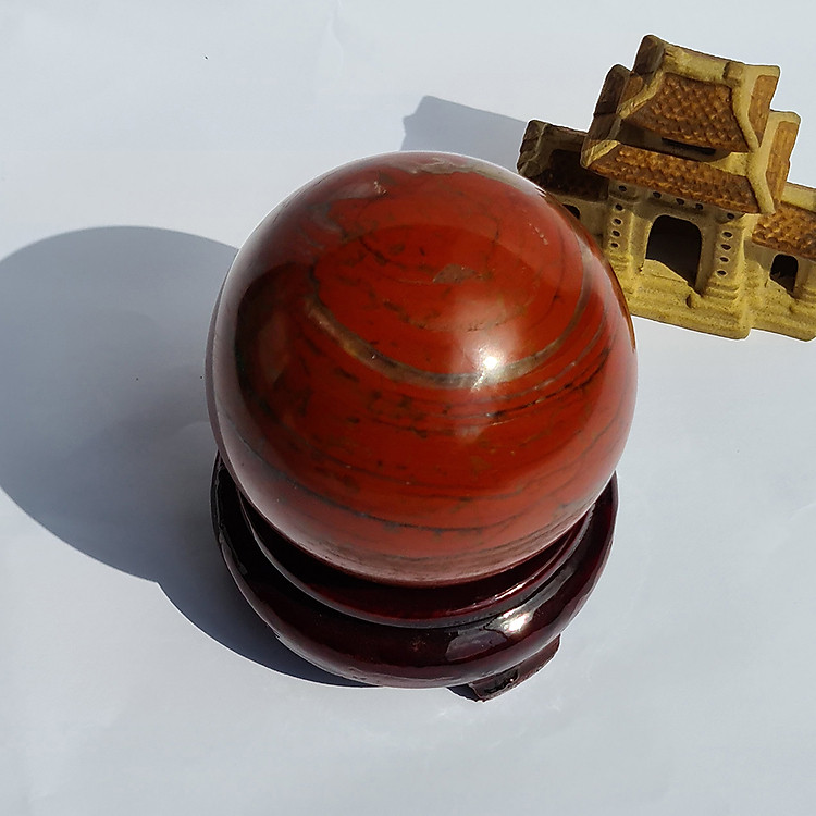 Quả Cầu Phong Thuỷ Đá Ngọc Bích Đỏ - Mx - Hợp Mệnh Hoả, Thổ