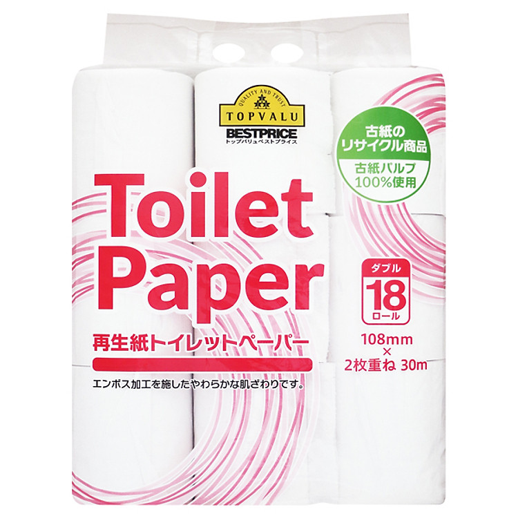 Giấy vệ sinh 2 lớp có lõi Topvalu - Cuộn 30m x 18 Cuộn
