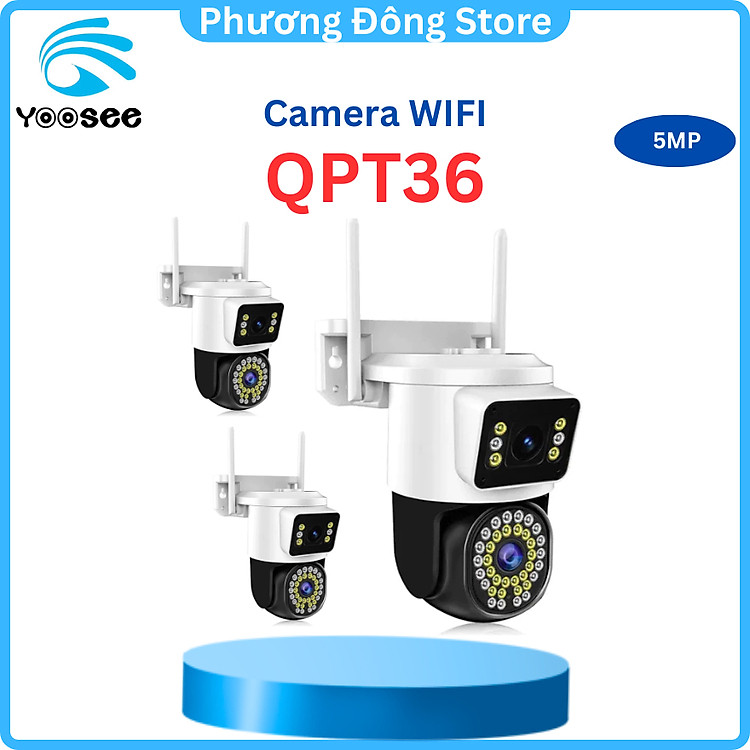 Camera Yoosee Wifi 2 Mắt Ngoài Trời 2 Màn Hình 5MP Xem Đêm Có Màu, Hỗ Trợ Đàm Thoại 2 Chiều Xoay 360 Độ - Hàng Nhập Khẩu