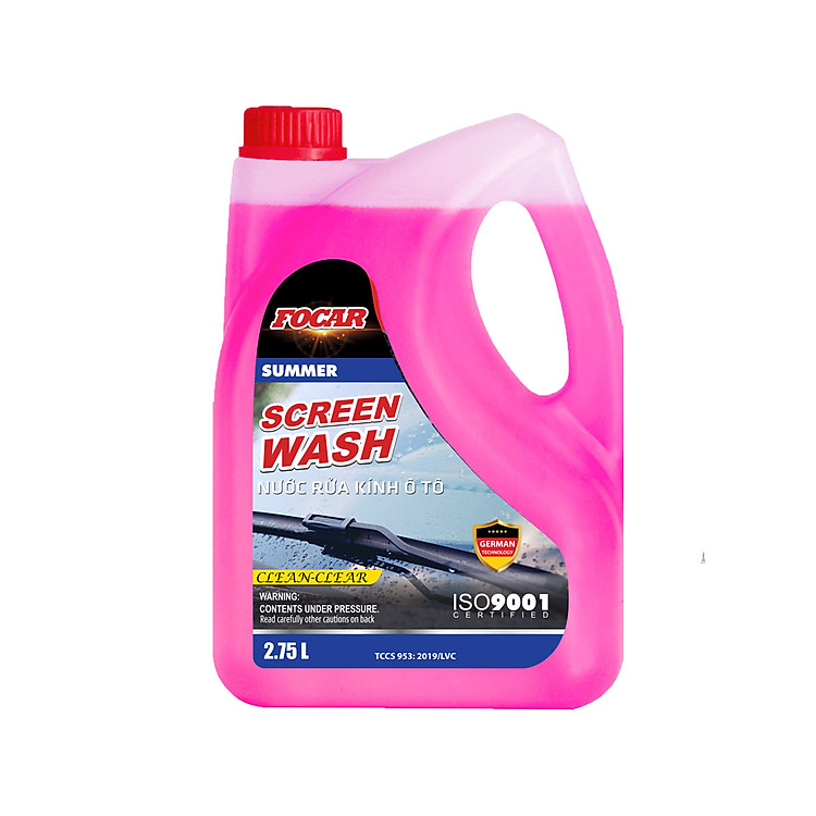 Nước rửa kính ô tô FOCAR SUMMER Screen Wash 2.75L - Can Nước rửa kính xe hơi FOCAR màu hồng, chống xước kính, công nghệ BIOTEC-S loại nước rửa kính đổ liền không cần pha ISO 9001:2015