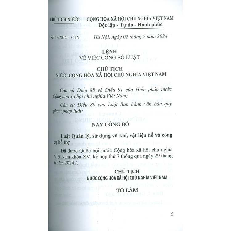 Luật Quản Lý, Sử Dụng Vu Khí, Vật Liệu Nổ Và Công Cụ Hỗ Trợ Năm 2024 - Ảnh 3