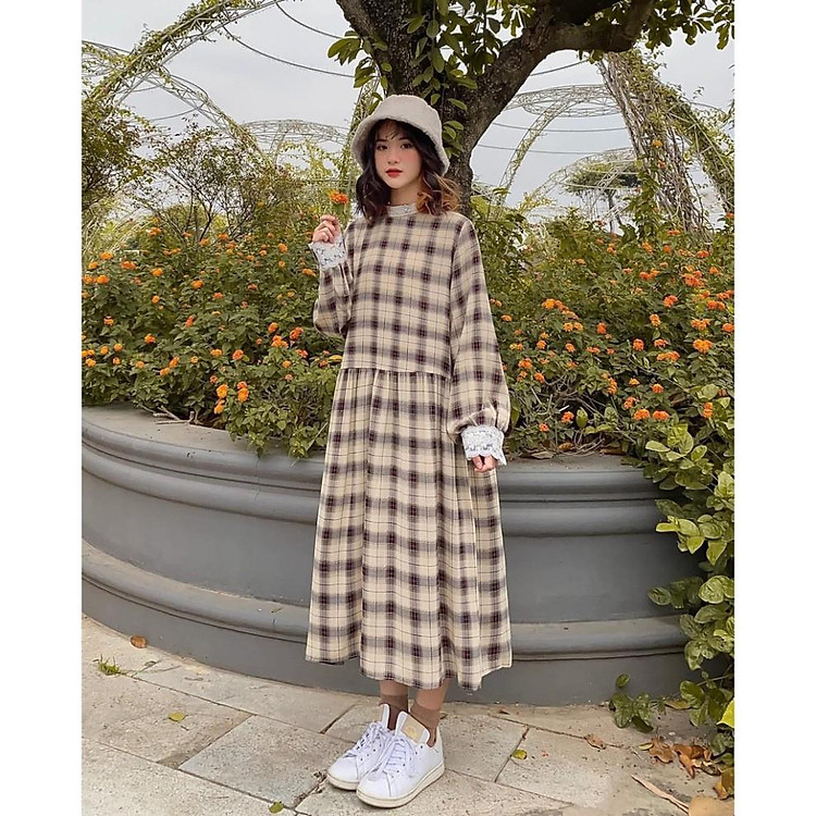 Váy babydoll dáng dài phối ren form rộng thời trang nữ hàn quốc/ Đầm nữ phối ren dáng suông qua gối trẻ trung năng động