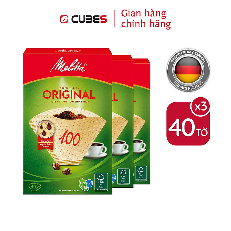 Combo giấy lọc cà phê Melitta Original 100, Hộp 40 tờ nhập Đức, lọc siêu vi 3 tầng tăng hương vị - Hàng chính hãng