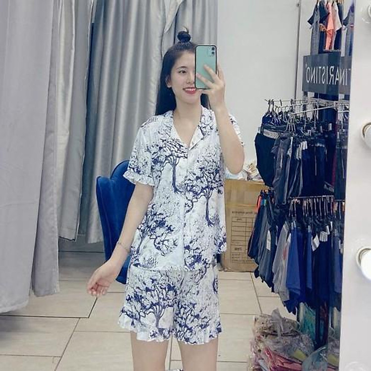 Bộ Pijama mặc nhà IK. SET đồ cotton co giãn thấm hút mồ hôi tốt dáng áo cộc quần đùi thỏa mái, họa tiết hoa văn lạ mắt
