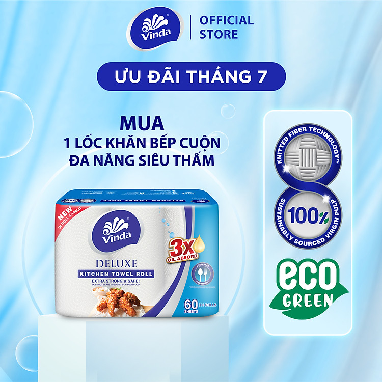 [1 LỐC KHĂN BẾP CUỘN] Khăn giấy bếp đa năng siêu thấm Vinda Deluxe (6 Cuộn)