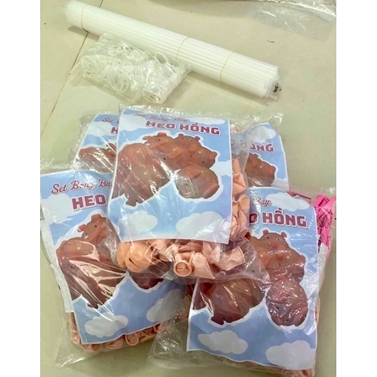 Bóng Bay Lợn Hồng (1 con + que cầm)