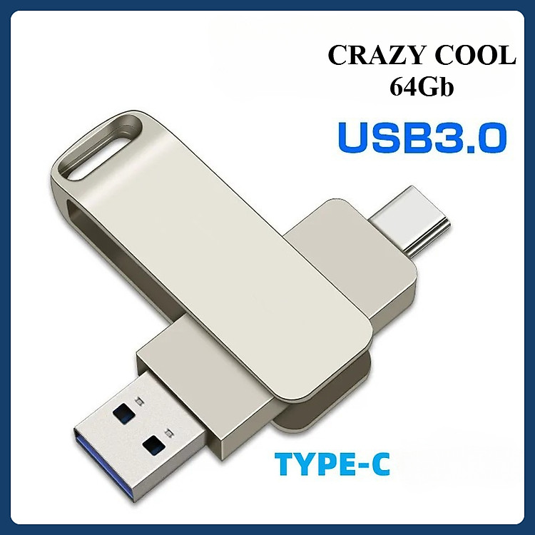 USB CRAZY COOL 64Gb - USB 3.0 64GB Đầu Nối Kép Với 2 Cổng USB Type-C Và USB Type-A - Tương Thích MAC / PC Chuẩn Giao Tiếp USB 3.0 Và 2.0 - Hàng Chính Hãng