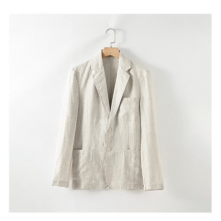 Áo khoác blazer nam hàng nút, chất linen đứng form, áo vest nam trưởng thành