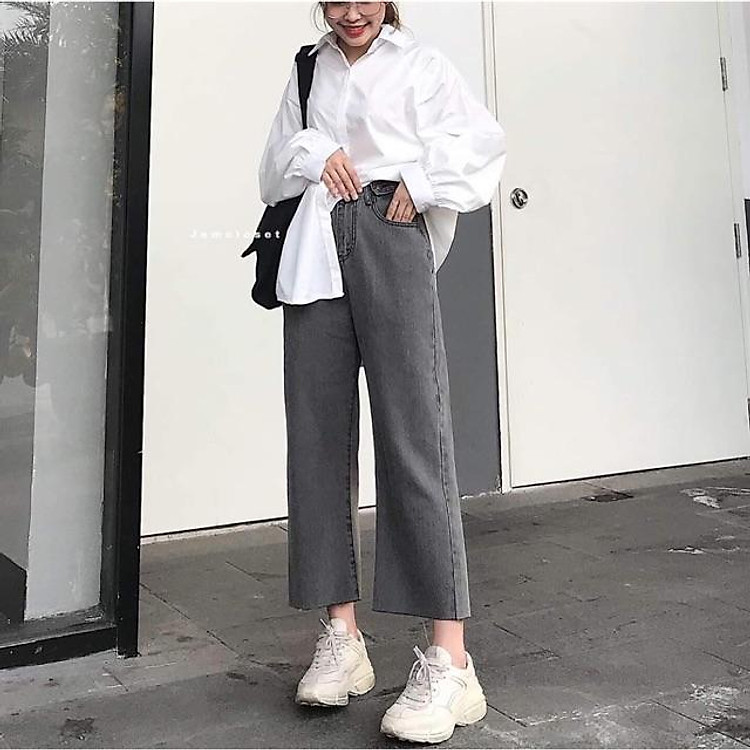 Quần baggy jean ống đứng màu xám khói 4053