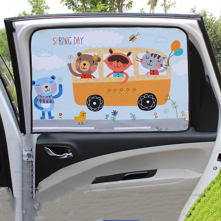 Màn rèm che nắng hít nam châm dán cửa ô tô xe hơi, rèm vải dầy 2 lớp cản sáng mẫu hoạt hình dễ thương - Hàng chính hãng