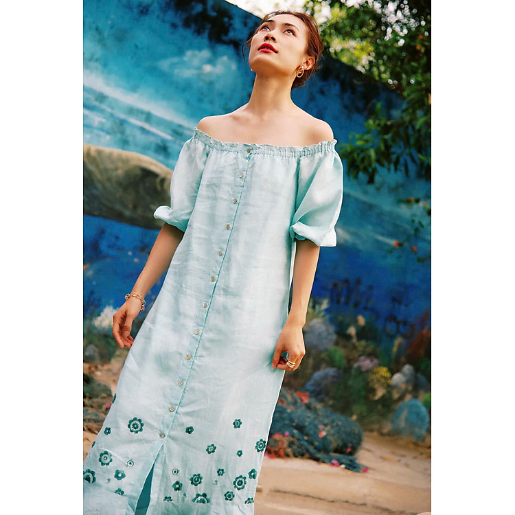 Mua Đầm Midi Linen Thêu Tay Hạ Vy Dre210 thời trang thiết kế Hity - L/XL tại Hity – lifestyle your way