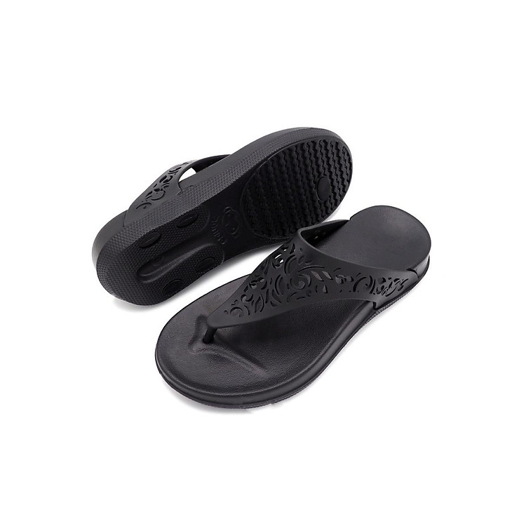 Dép kẹp xỏ ngón Thái Lan - Đen - Nhựa mềm Siêu Bền, Êm Ái, Chống Trơn Trượt - Đế gót 3cm