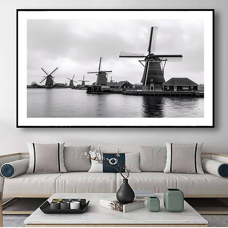 (HCM)Tranh treo tường phong cảnh hiện đại trắng đen trang trí phòng khách, nhà hàng, khách sạn