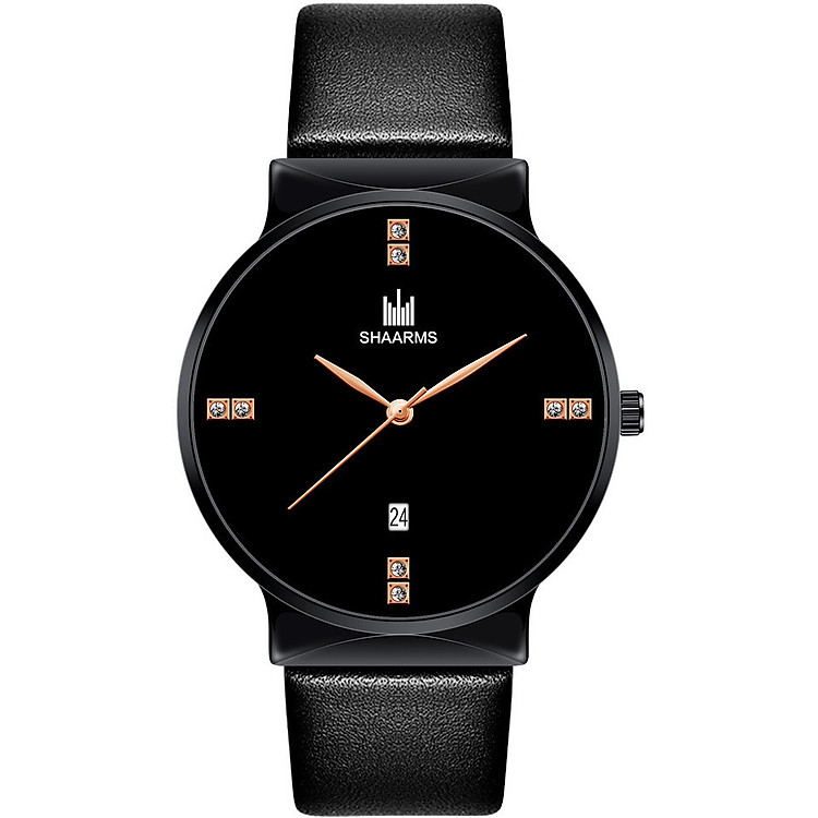 Đồng Hồ Nam SHAARMS SSA8096 Mặt Đính Đá Doanh Nhân 2020 Siêu Mỏng Dây Da PU Cao Cấp