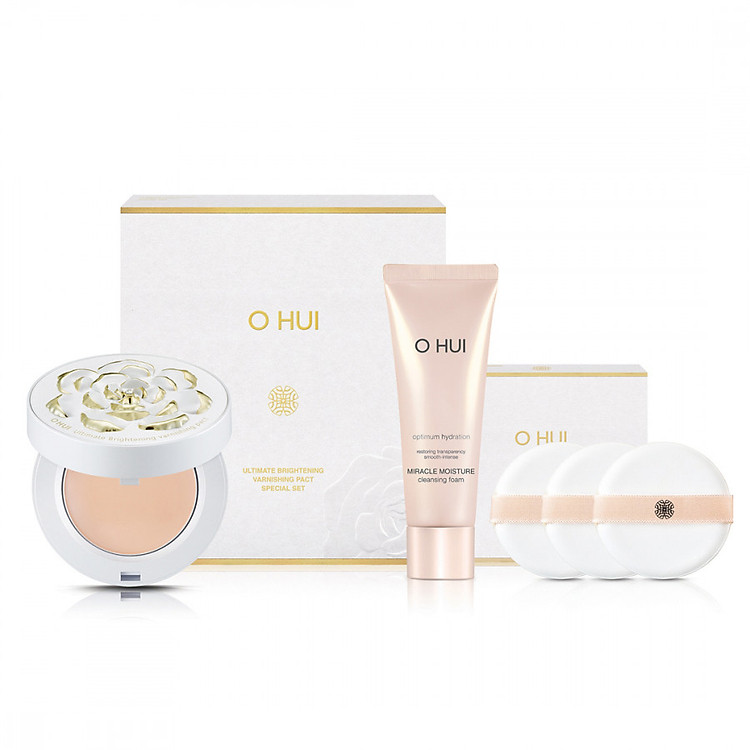 Bộ Phấn Phủ Dưỡng Trắng Dạng Nén Ohui Ultimate Britening Varnishing Pact 9g Tặng Sữa Rửa Mặt Miracle Moisture 40ml