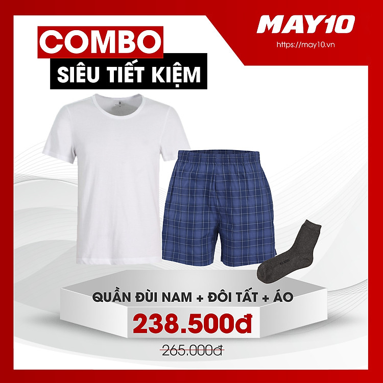 COMBO SIÊU TIẾT KIỆM ÁO LÓT CÓ TAY NAM MAY 10 + QUẦN ĐÙI + TẤT CỔ CAO NAM MAY 10 55K (GIAO MÀU NGẪU NHIÊN)