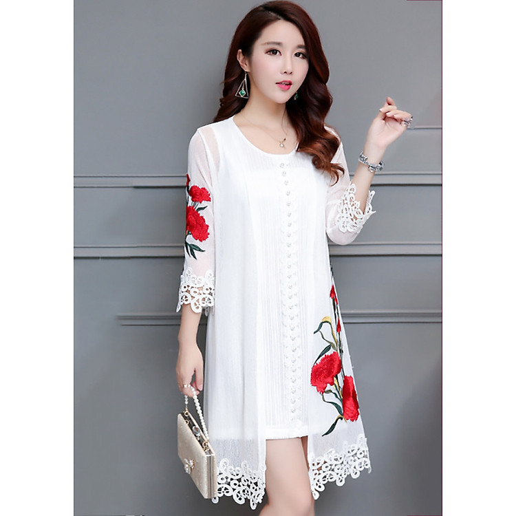 Áo khoác ngoài cardigan dáng dài trung niên chiffon A16