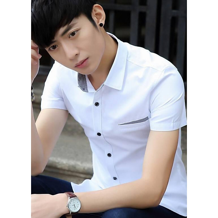 Áo Sơ Mi Nam Ngắn Tay Viền Cổ Và Túi TVT Thời Trang