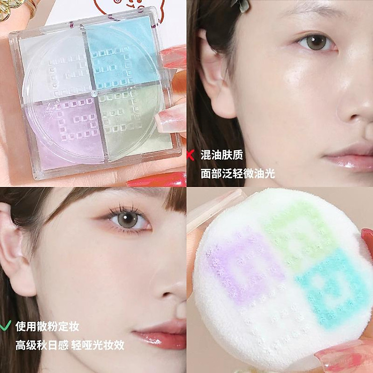 XIXI Loose Powder Mini No Trace Makeup Powder Loose Powder trang điểm bốn màu Phấn phủ kiểm soát dầu lâu trôi cho nữ Phấn phủ mật ong bốn ô không thấm nước chống mồ hôi