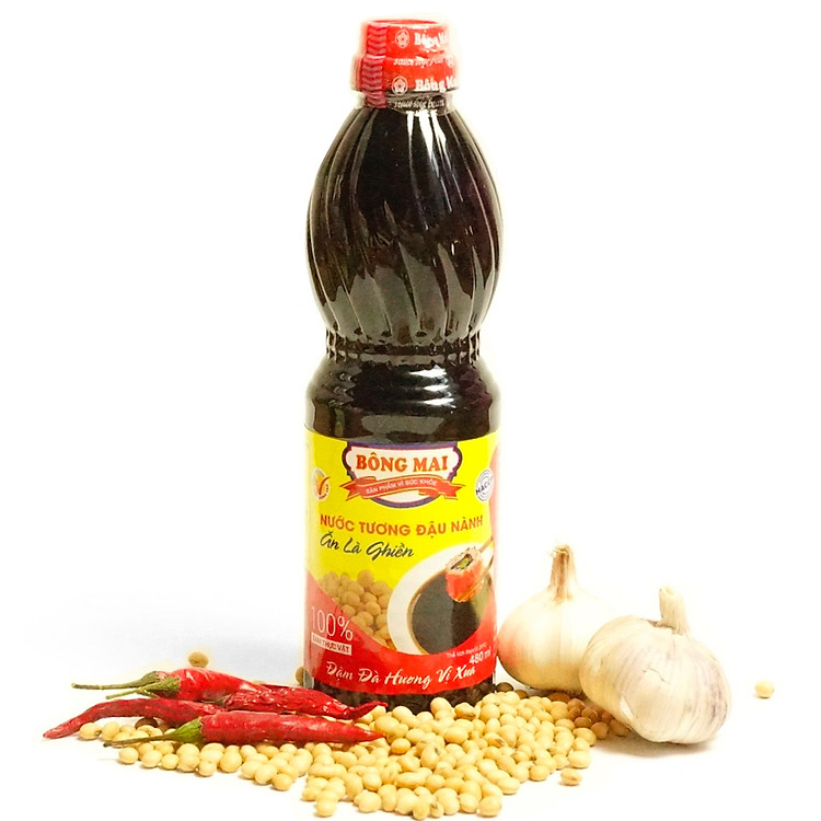 Nước tương đậu nành truyền thống Bông Mai (480ml) - Đậm đà hương vị xưa