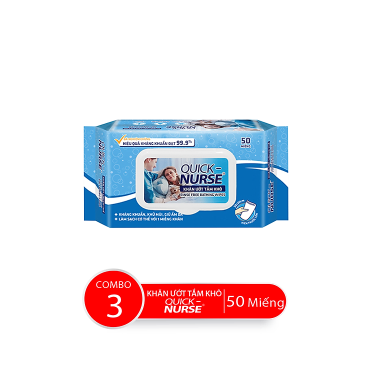 Combo Bao Khăn Giấy Ướt Tắm Khô Quick-Nurse, 50 miếng/bao