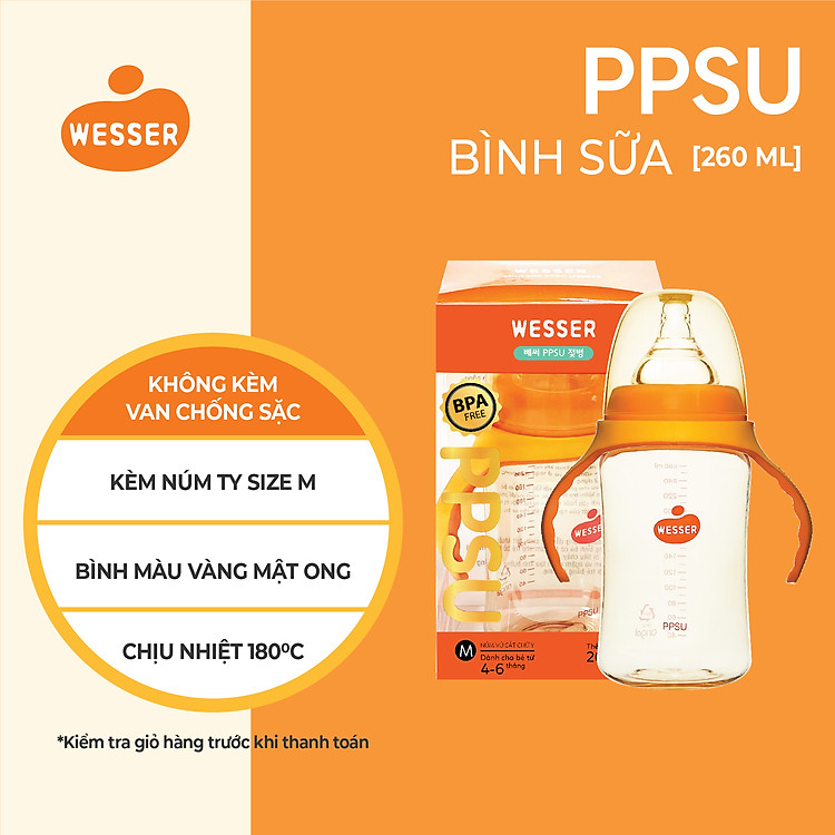 Bình sữa Cổ Rộng PPSU Wesser 180ml Uy tín Giá rẻ - Hình ảnh 2