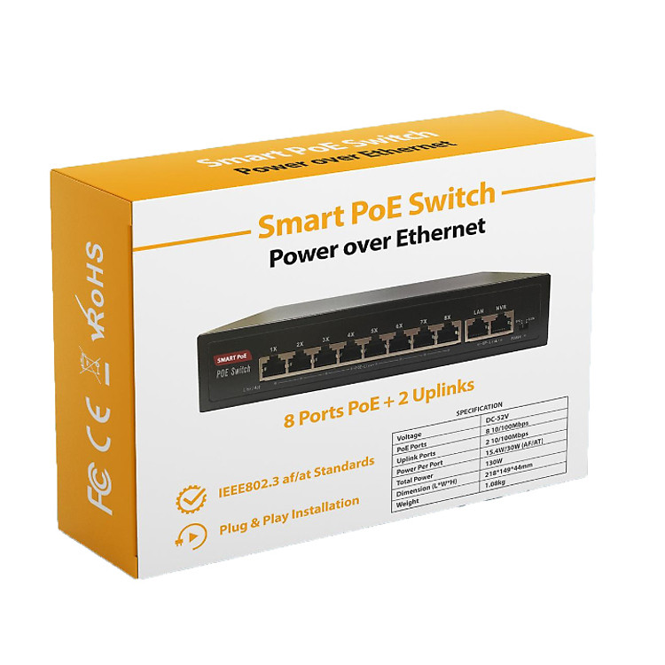 Bộ Chuyển Đổi Poe 8 cổng Smart Switch SW8K-POE