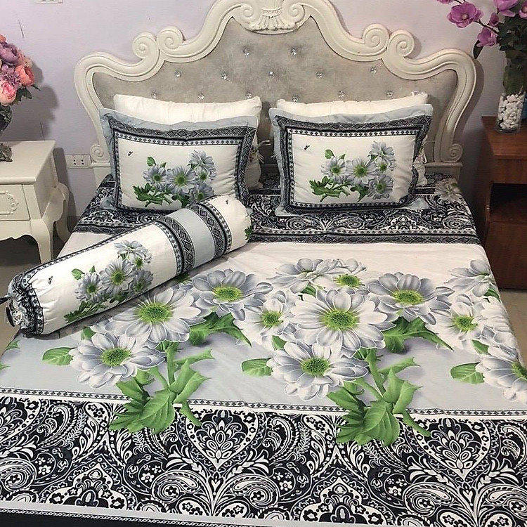 Set 3 món ga gối Poly cotton Hoa đá PL2 + Tặng 1 vỏ gối ôm