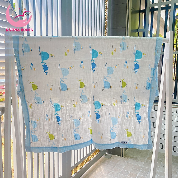 Khăn tắm cho bé sợi cotton mềm mại, thấm hút tốt, khăn 4 lớp có bo viền đẹp.