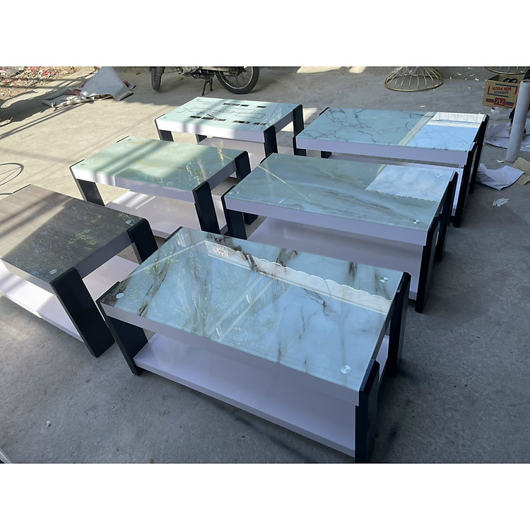 Bàn trà, bàn sofa mặt kính cường lực in hoa văn tin tế cao cấp hiện đại - BT006