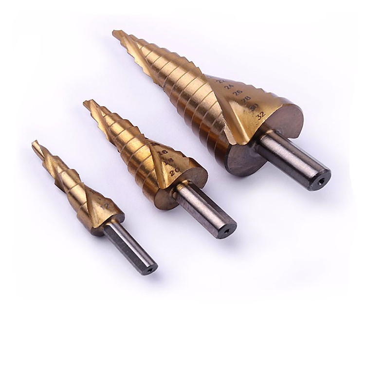 Bộ 3 mũi khoan bước tháp titanium 4-32mm,khoan sắt,tôn chuôi tròn