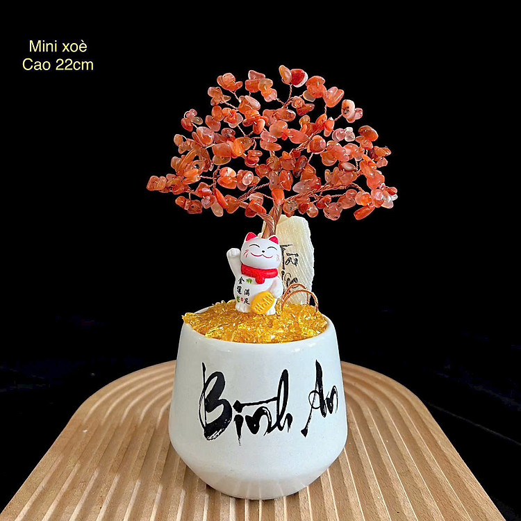 Cây Tài Lộc Thạch Anh 22cm – Tán Xum Xuê – Đá Tự Nhiên, Trang Trí Bàn Làm Việc – Phòng Khách