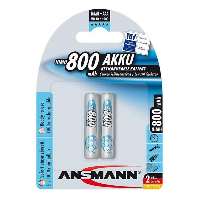 Pin sạc cao cấp ANSMANN Micro HR03 AAA-800mAh - Hàng Chính Hãng