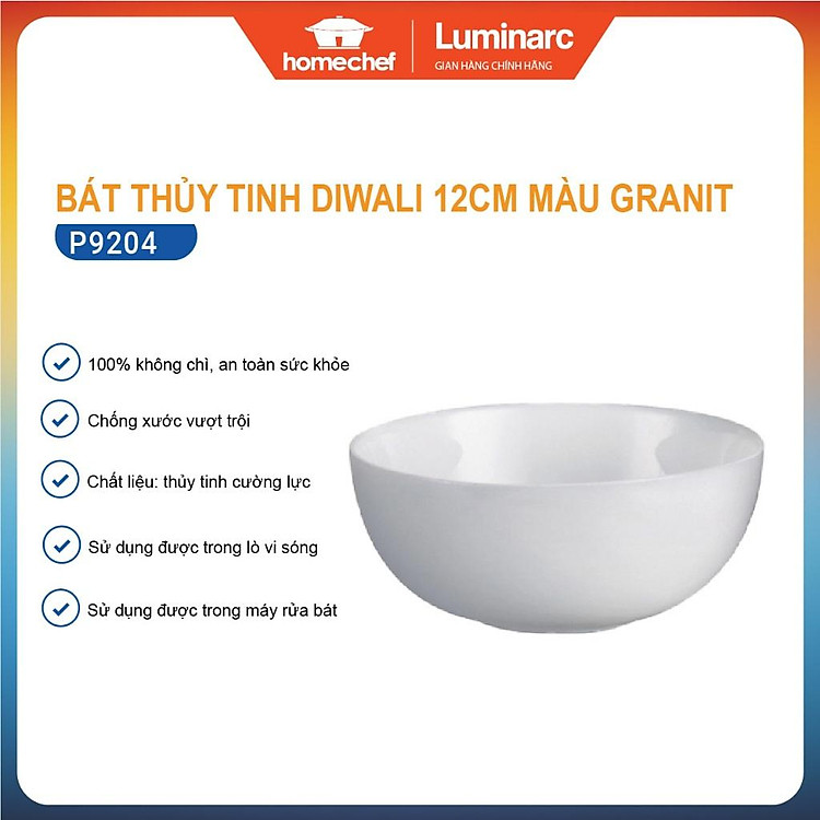 Bát (chén) ăn cơm thủy tinh Luminarc Diwali Granit 12cm P9204 | Hàng chính hãng