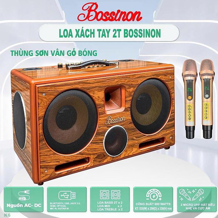 Loa karaoke xách tay Bossinon N2291K – Công suất 600W- 2 Bass 2 tấc - Hàng chính hãng
