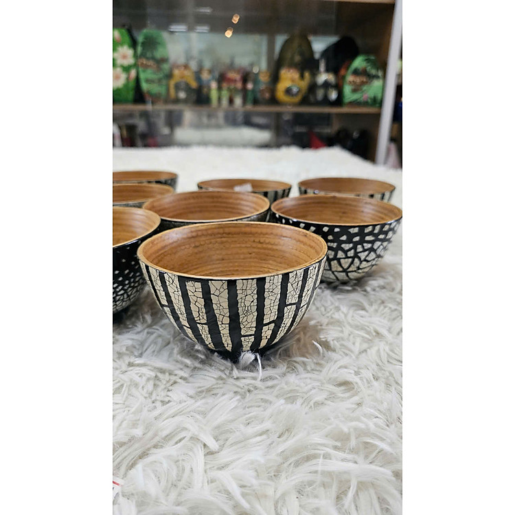 Chén tre quấn Bamboo phủ sơn mài cẩn trứng (size 7.5×11 cm)